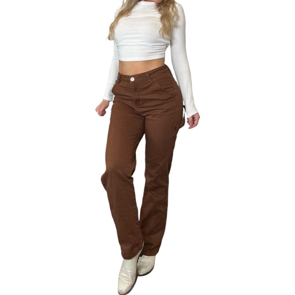 Brown highest rise cargo jeans 2000s style relaxed fit size 5 juniors chocolate